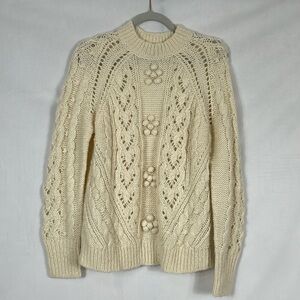J. Crew Sweater Cable Knit Size S Ivory Cream 50% Acrylic  30% Alpaca 20% Wool